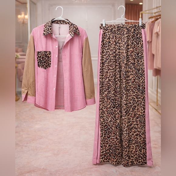Boutique Pants - NWT Boutique 2 Piece Pink & Leopard Print Set